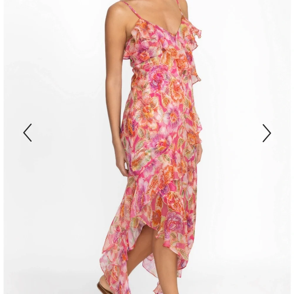 Johnny Was Jade Katella Midi Dress Fabiola Floral Pink Ruffle Dress - Picture 6 of 9